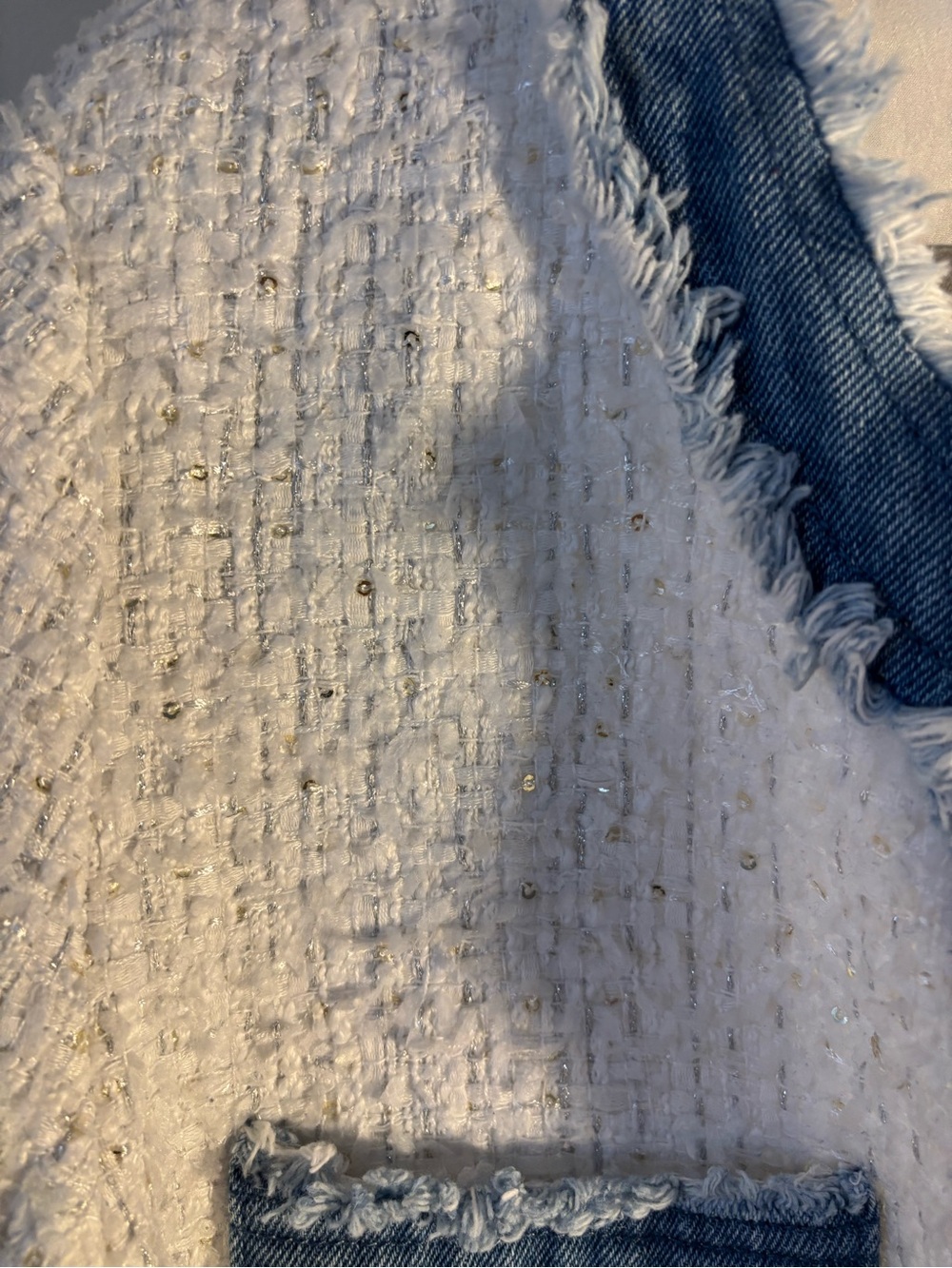 Nanette Lepore White Bouclé Jacket with Denim Trim - Picture 3 of 7